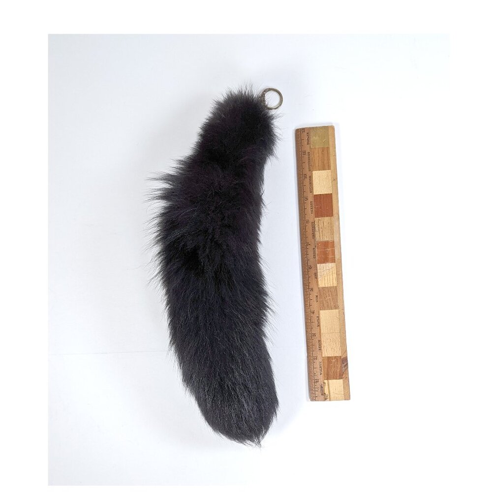 15"  Vintage Real Fox Fur Tail Key Chain Black Fox Tail Brass Hardware